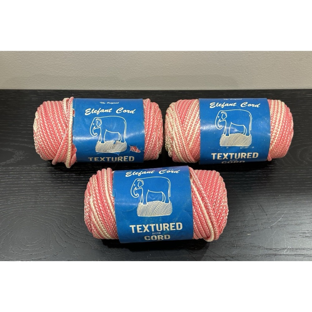 Lot of 3 Vintage Macrame Elefant Cord Textured Herculon Olefin Fiber Pink White